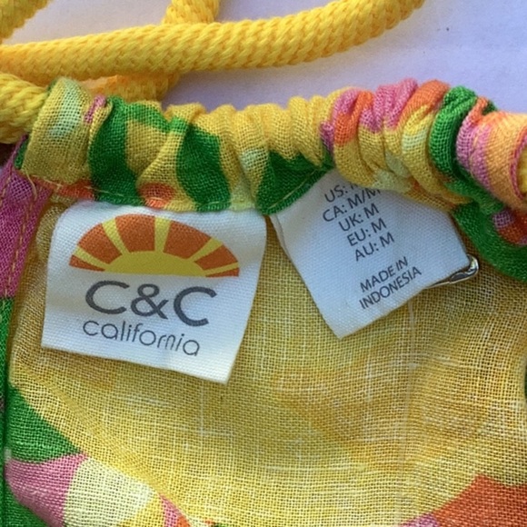 C&C CALIFORNIA NWT WOMENS SUMMER DRESS SWIM COVER UP BRIGHT TROPICAL LINEN MED - Picture 6 of 8